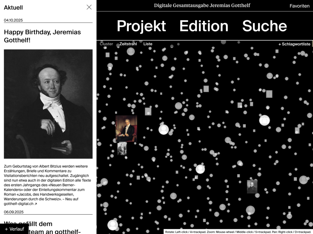 Screenshot der Startseite von gotthelf-digital.ch.
