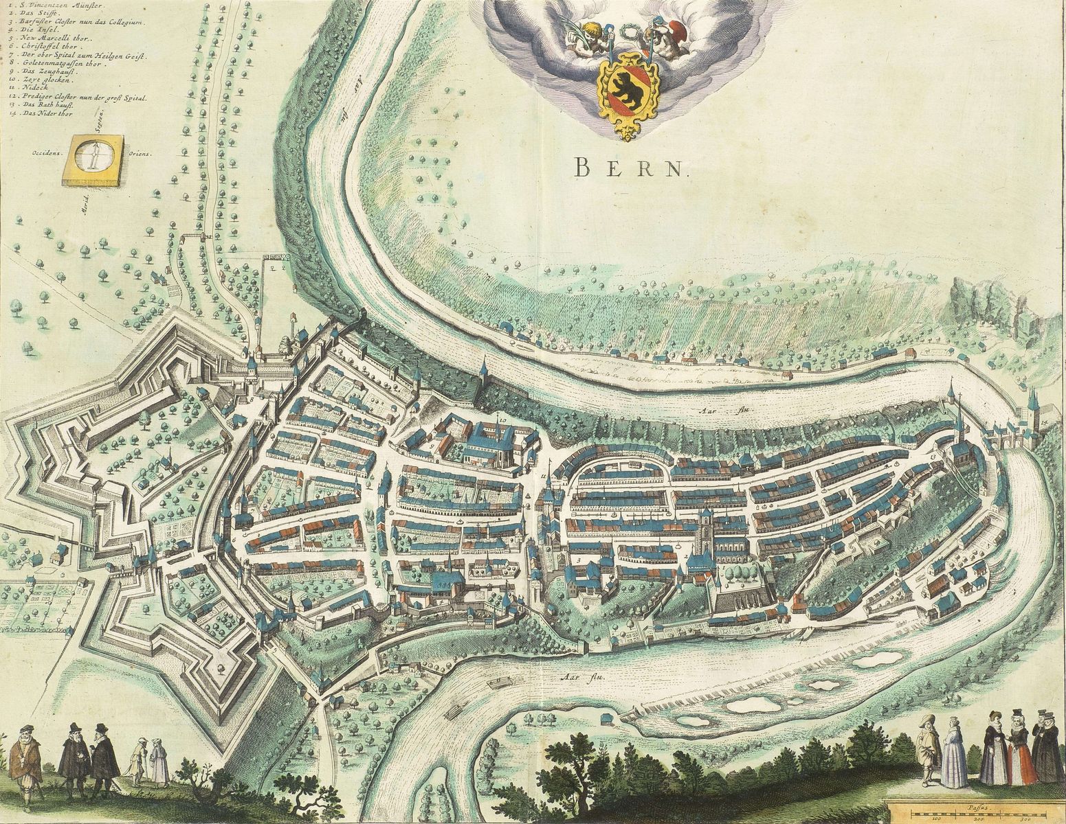 Ansicht von Bern von Süden (aus der Vogelschau).